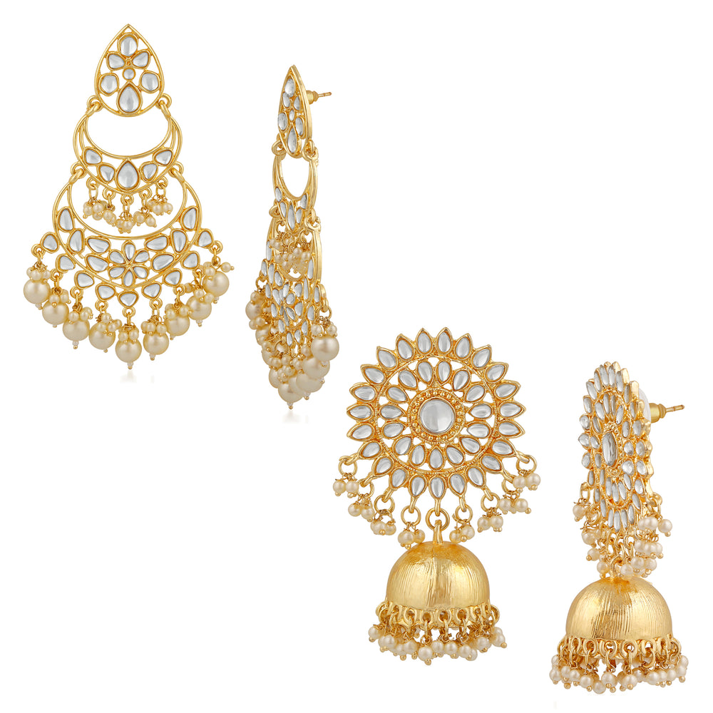 Combo of 2 Pairs of Traditional Dangler and Floral Jhumki Earrings