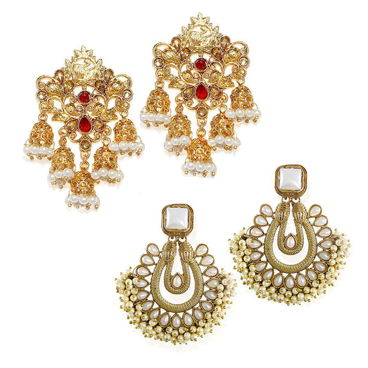 Combo of 2 Pairs of Traditional Dangler and Jhumki Earrings