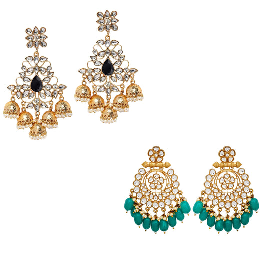 Combo of 2 Pairs of Traditional Round Shaped Dangler Earrings