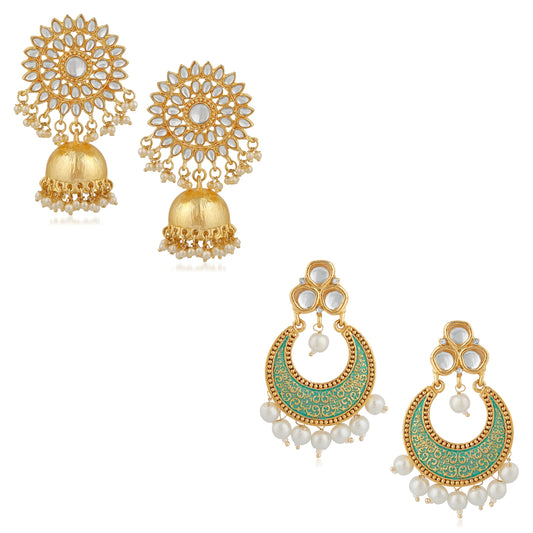 Combo of 2 Pairs of Traditional Round Shaped Dangler Earrings