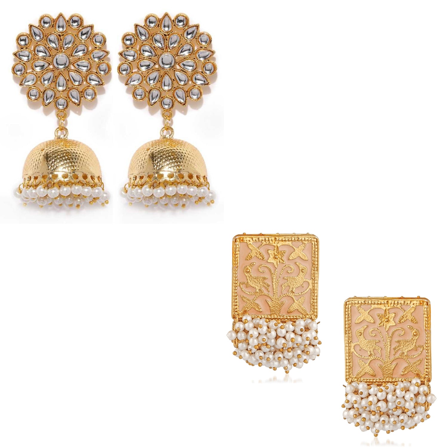 Combo of 2 Pairs of Traditional Round Shaped Dangler Earrings