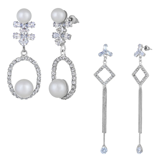 Combo of 2 American Diamond  Dangle & Tassel Earrings