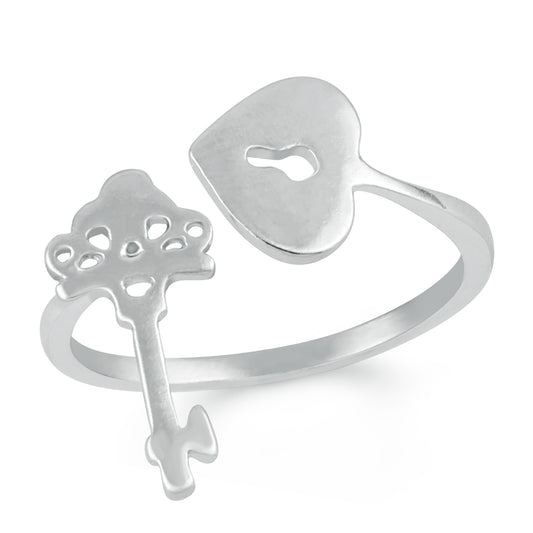 Heart and Key Adjustable Finger Ring