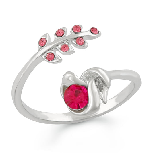 Leaf Solitaire CZ Adjustable Finger Ring