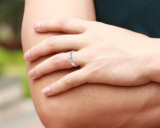 Heart Love Silver Color Adjustable Finger Ring