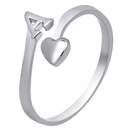'A' Initial and Heart Adjustable Finger Ring
