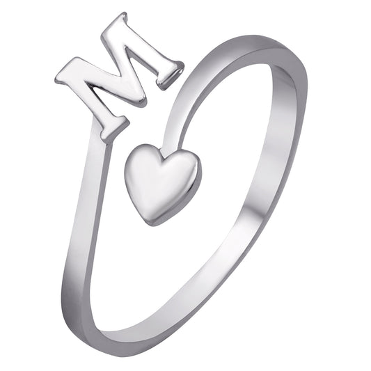 'M' Initial and Heart Adjustable Finger Ring