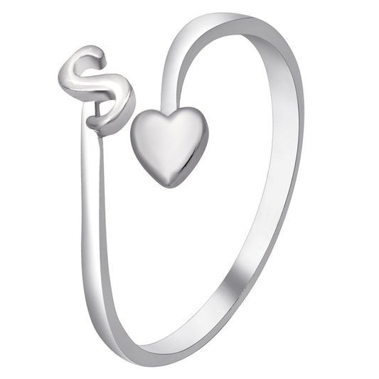 'S' Initial and Heart Adjustable Finger Ring