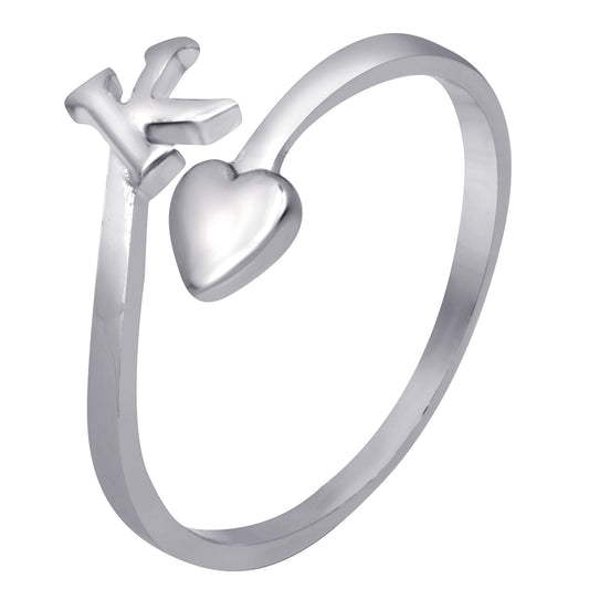 'K' Initial and Heart Adjustable Finger Ring