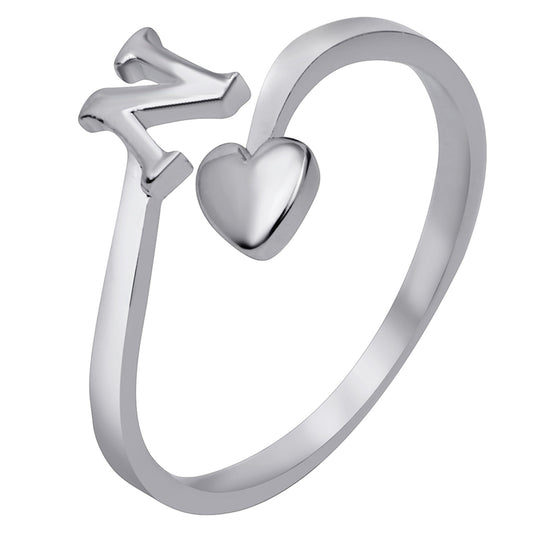 'N' Initial and Heart Adjustable Finger Ring