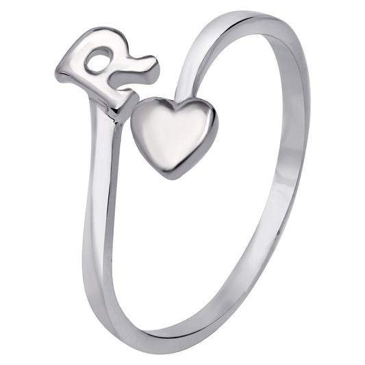 'R' Initial and Heart Adjustable Finger Ring
