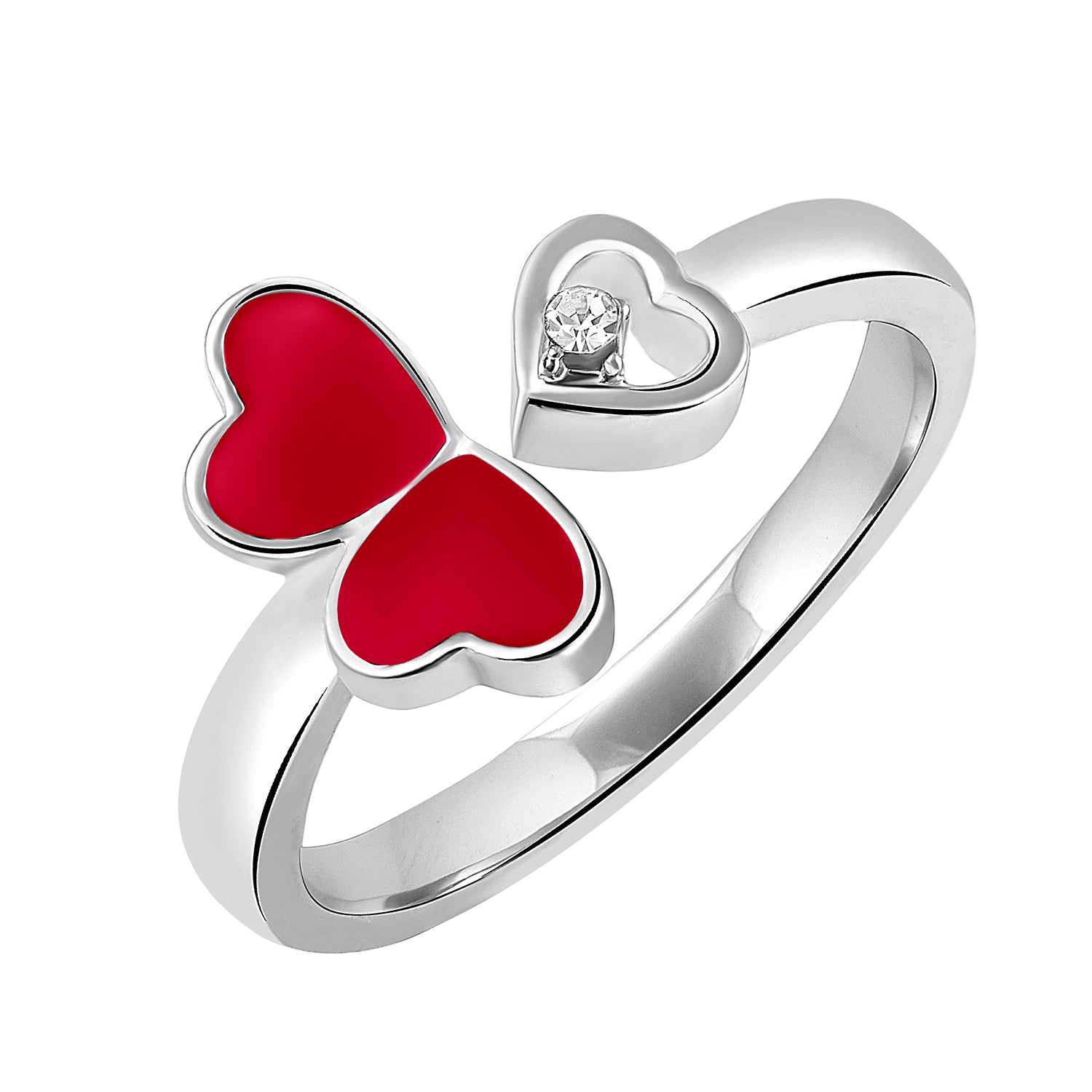 Tripple Heart Red Meena Work Adjustable Finger Ring