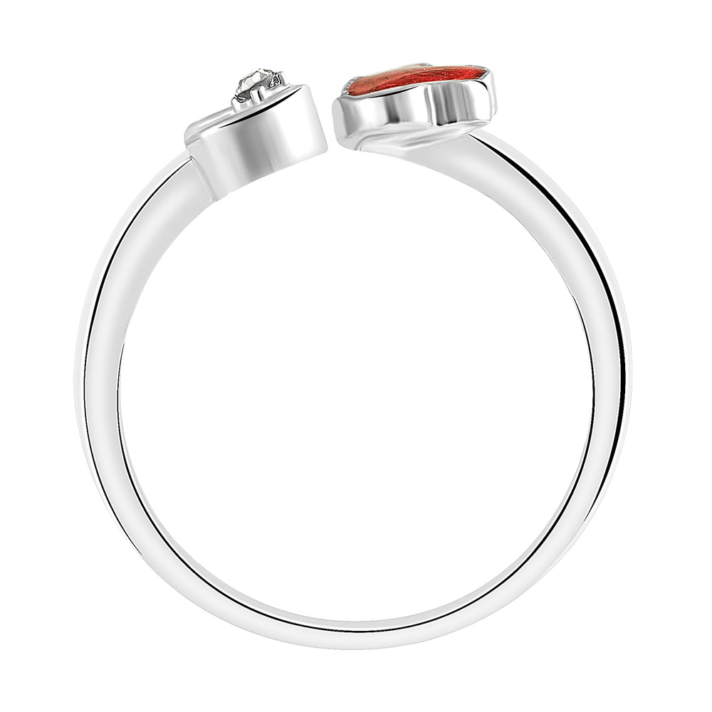 Tripple Heart Red Meena Work Adjustable Finger Ring