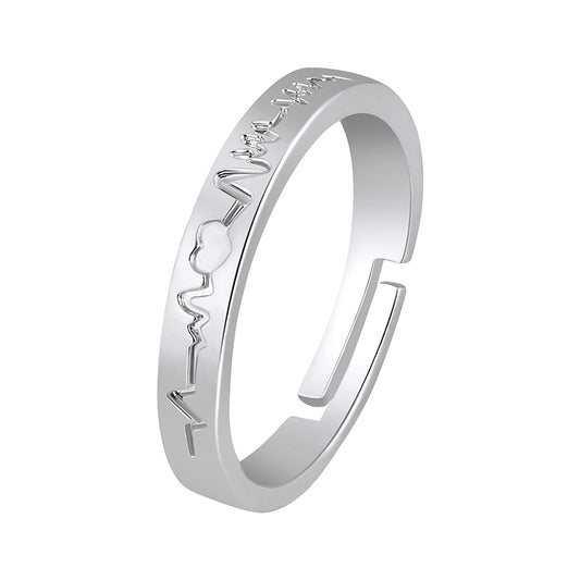Heart and Heart Beat Adjustable Finger Ring