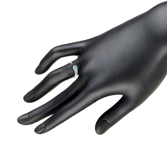 Valentine Gift Gleaming Aqua Blue Cubic Zirconia Open Wrap Adjustable Finger Ring with Rose Box