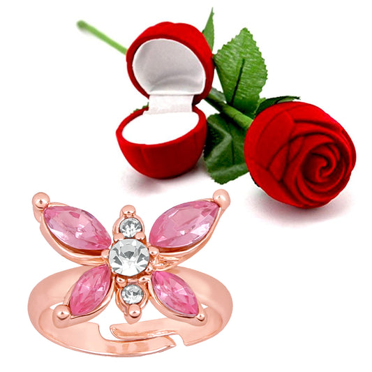 Winged Crystal Butterfly Love Finger Ring with Rose Box