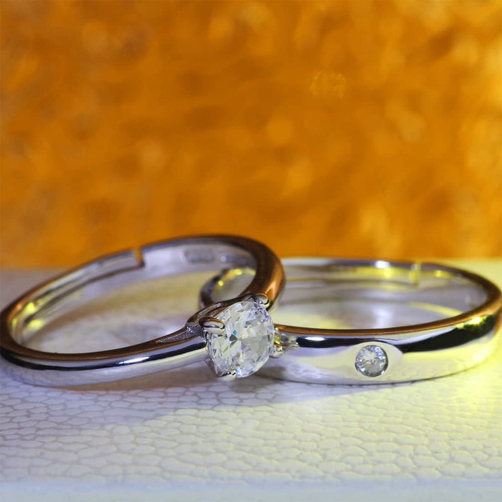 Solitaire Couple Ring Set with Cubic Zirconia and Crystal
