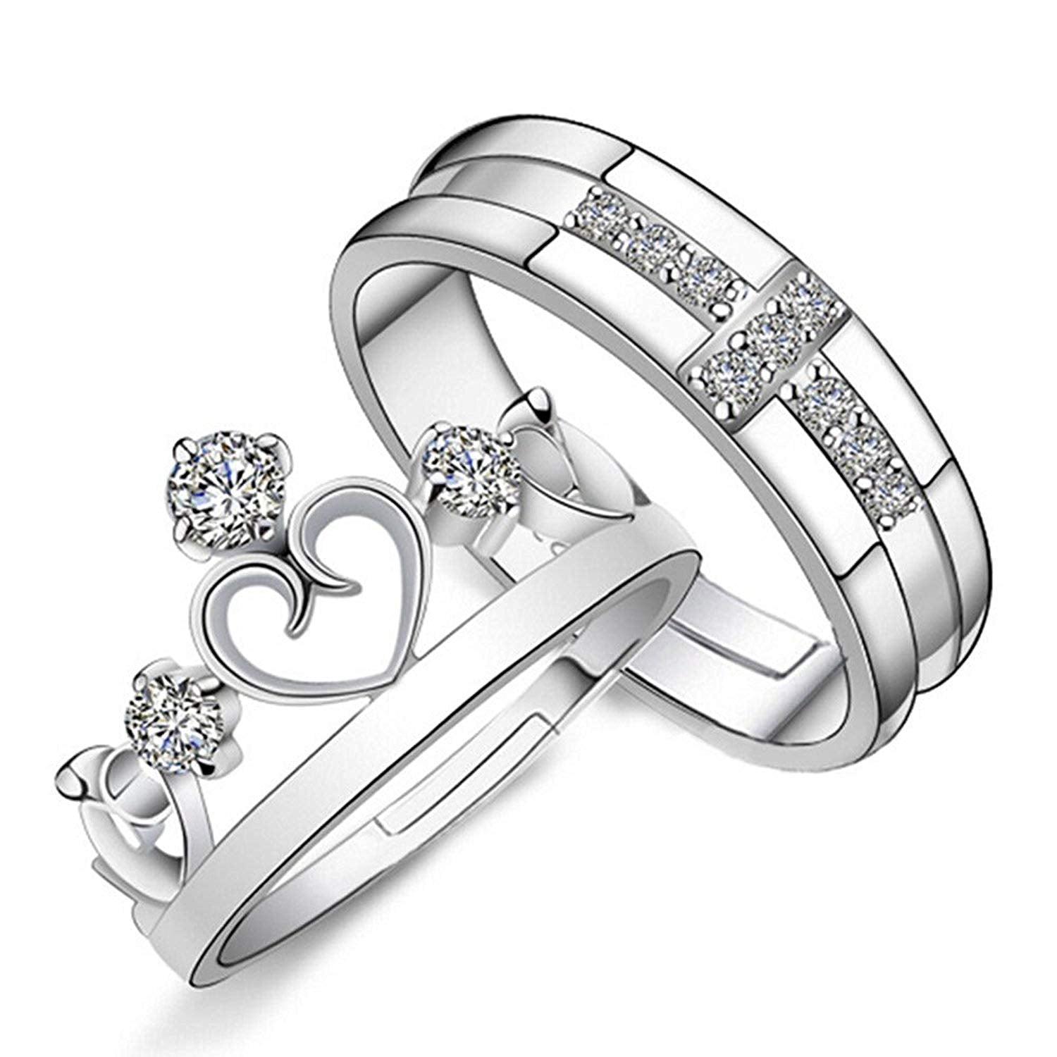 Couple Ring Set With Cubic Zirconia and Crystal