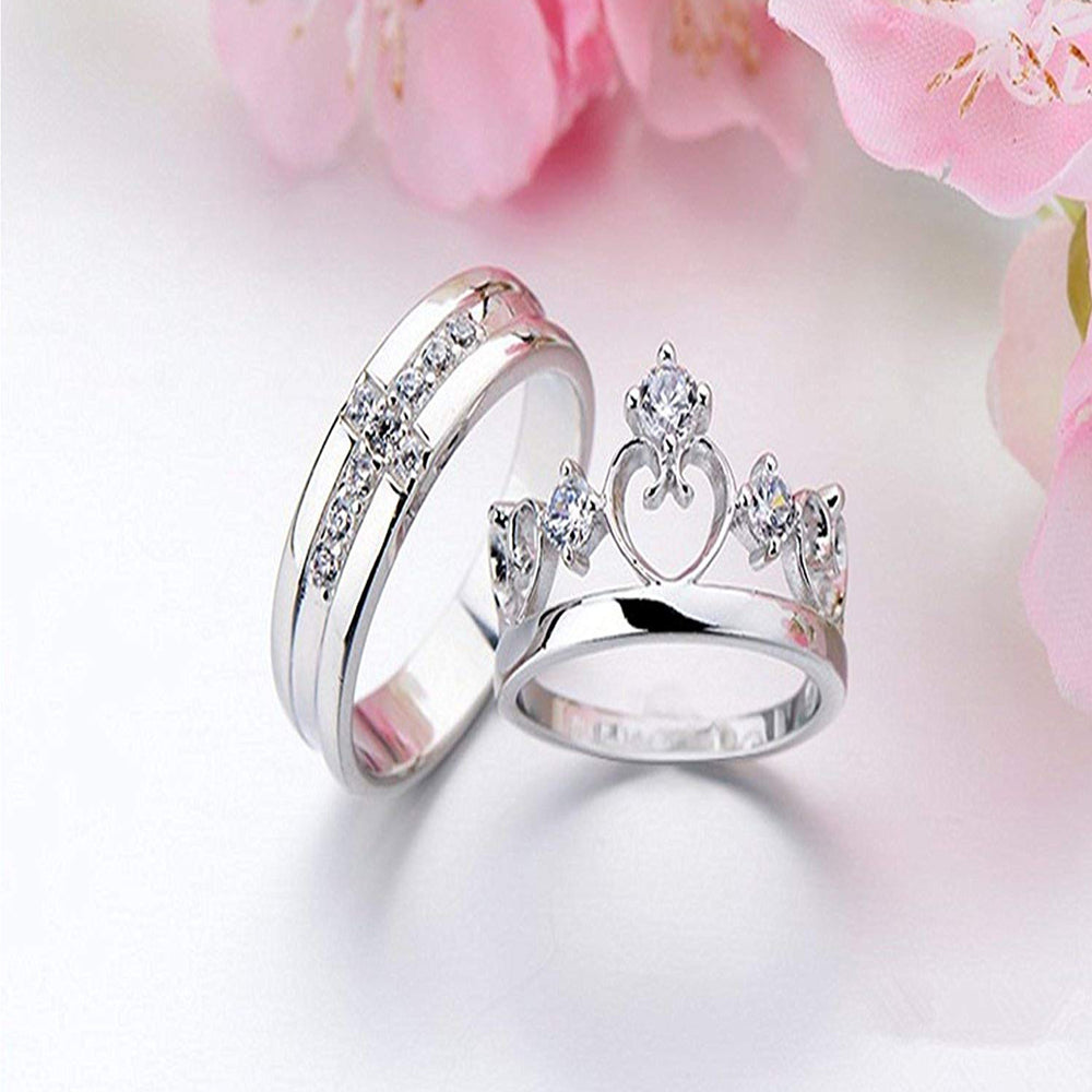 Couple Ring Set With Cubic Zirconia and Crystal