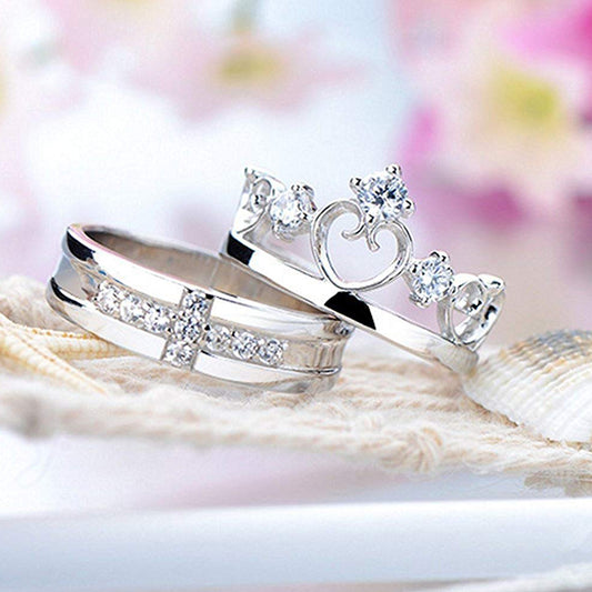 Couple Ring Set With Cubic Zirconia and Crystal