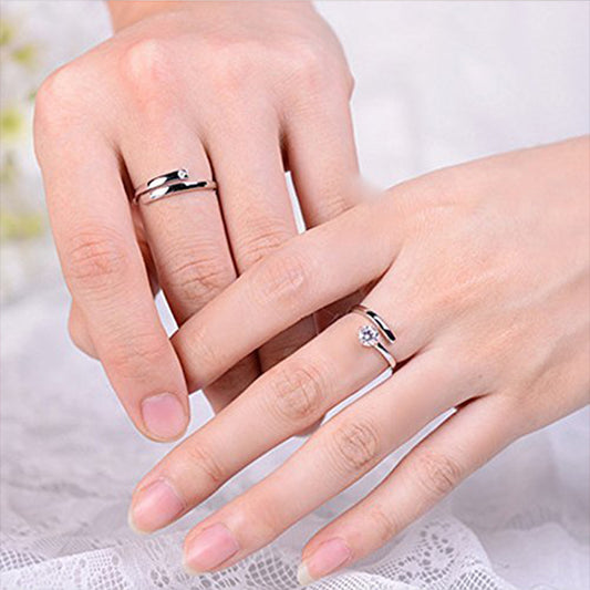 Solitare Couple Ring Set With Cubic Zirconia and Crystal