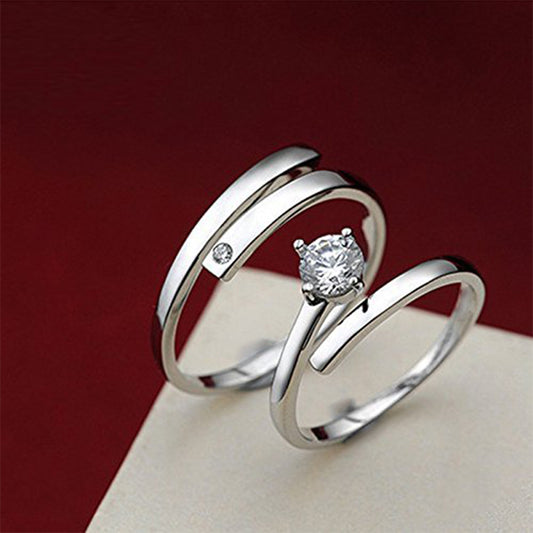 Solitare Couple Ring Set With Cubic Zirconia and Crystal
