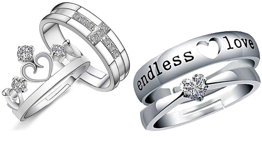 Combo of Cross Crown and endless Love Heart Couple Finger Rings