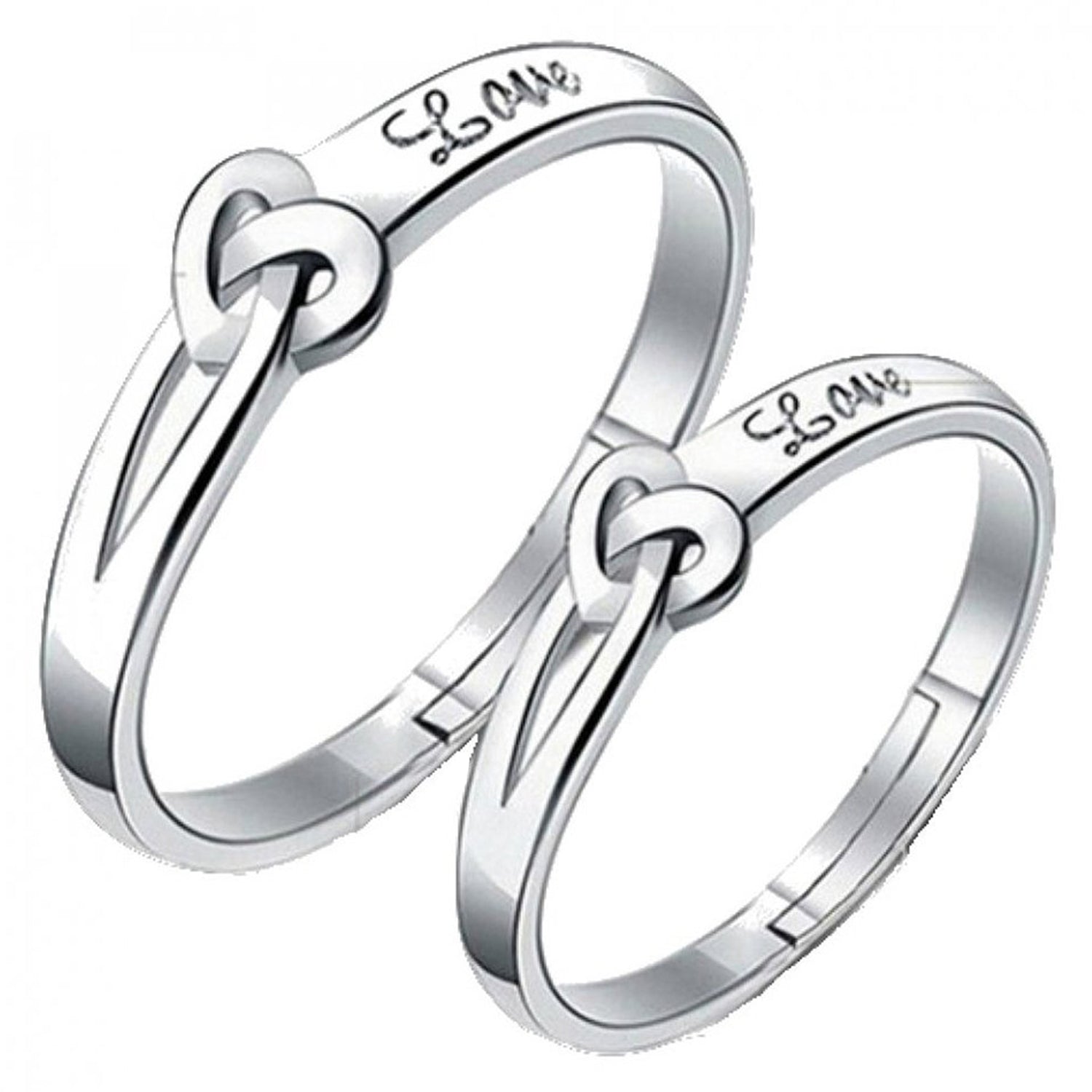Heart Love Silver Color Adjustable Couple Finger Ring