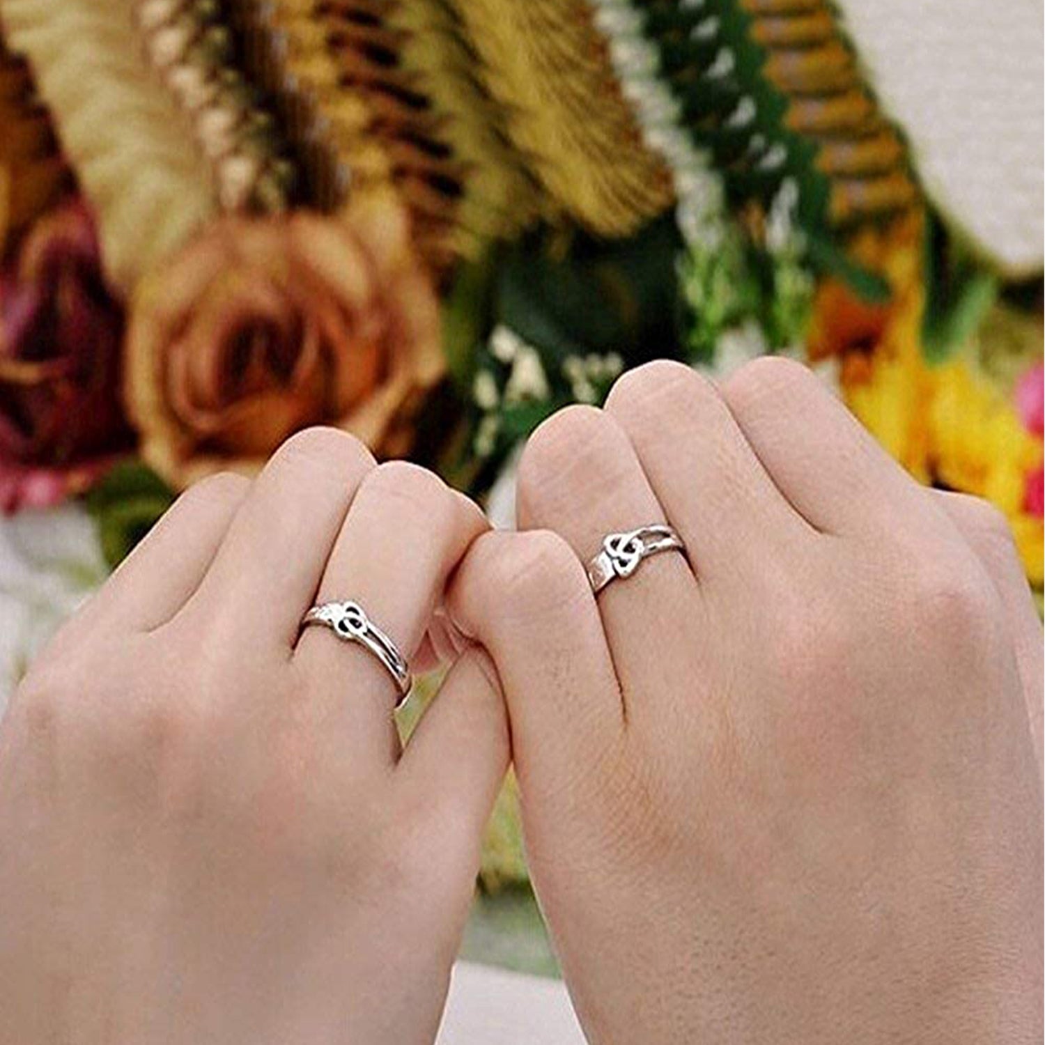 Heart Love Silver Color Adjustable Couple Finger Ring