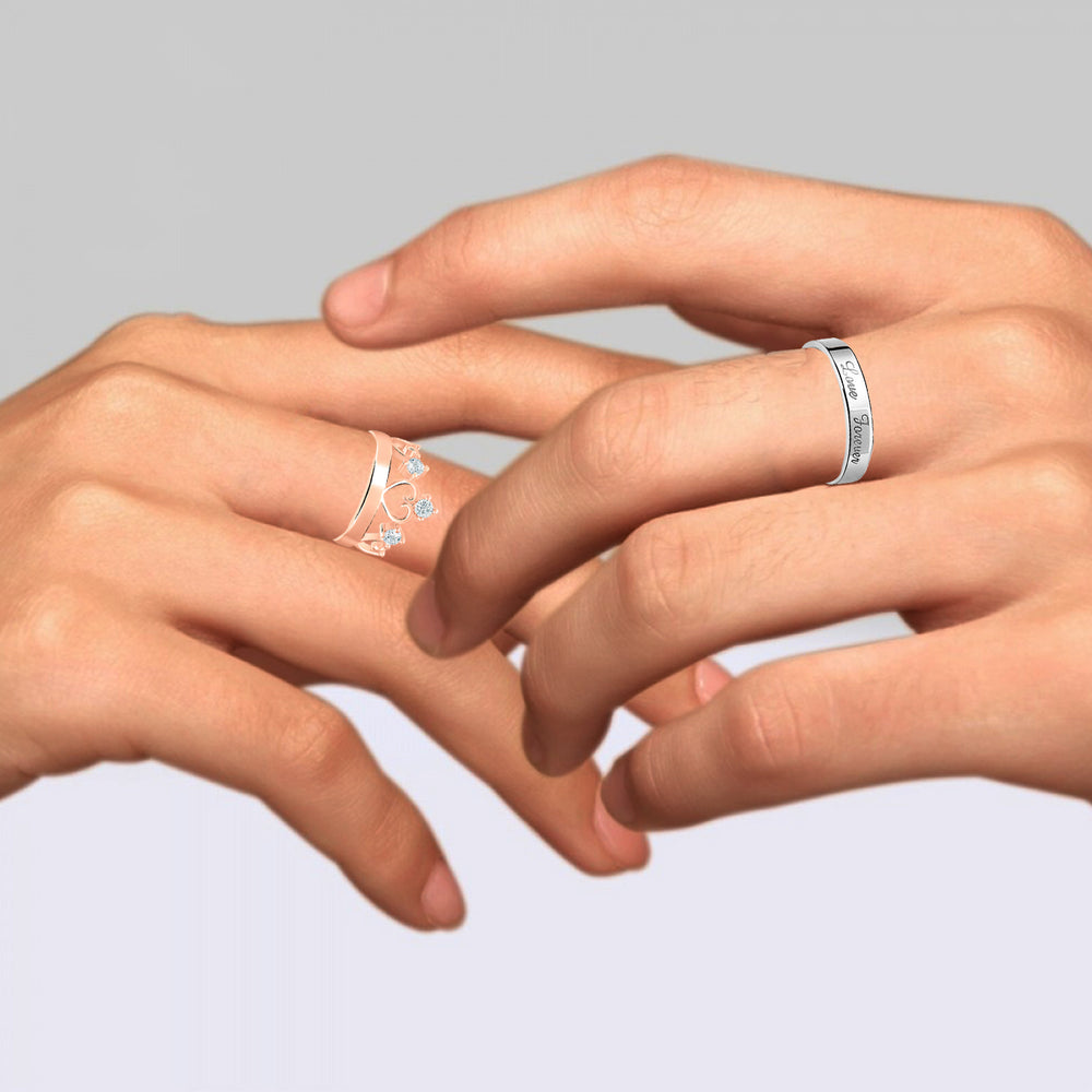 Valentine Gifts Love Forever and Crown Adjustable Couple Ring