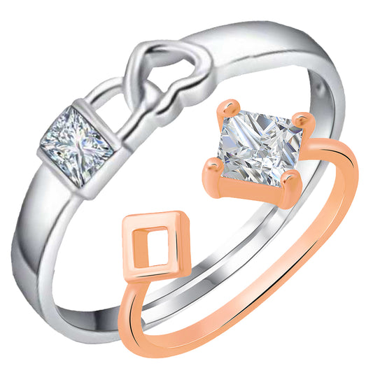 Valentine Gifts Lock Heart and Square Shaped Adjustable Couple Ring