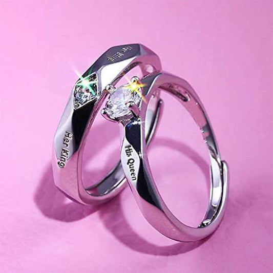 Her King and His Queen Adjustable Couple Finger Ring