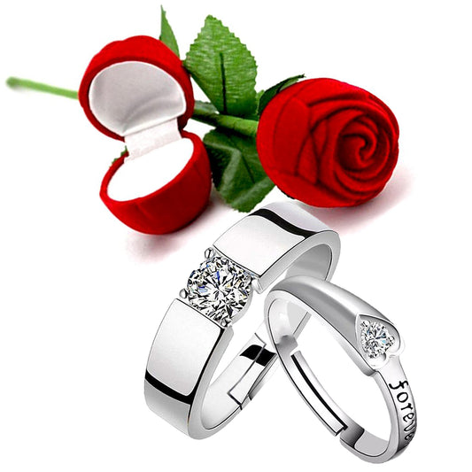 Valentine Gift Cubic Zirconia and Crystal Couple Ring Set with Rose Box