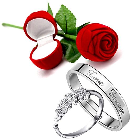 Valentine Gift Crystal Couple Ring Set with Rose Box