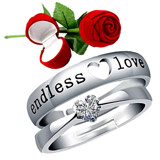 Solitaire 'Endless Love' Heart Proposal Adjustable Couple Ring