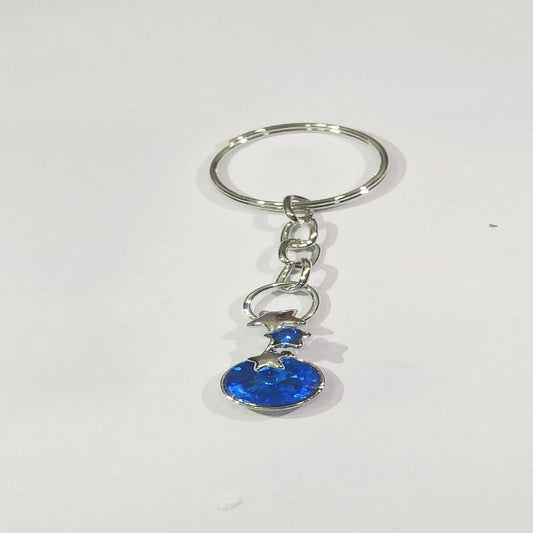 Blue Round Solitaire Crystal with Sparkling Stars Key Chains