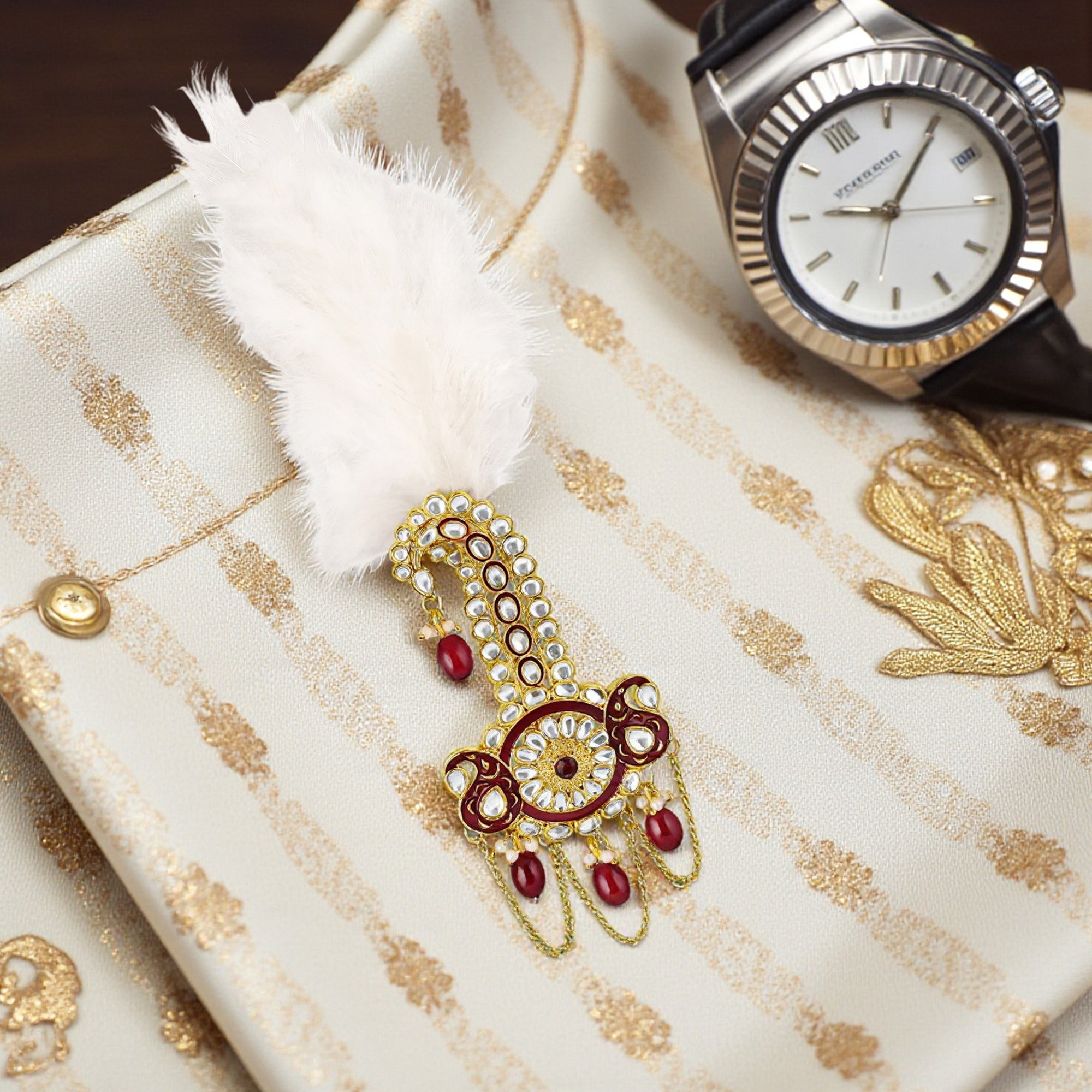 Royal Crystals Safa Kalangi for Groom with Feather