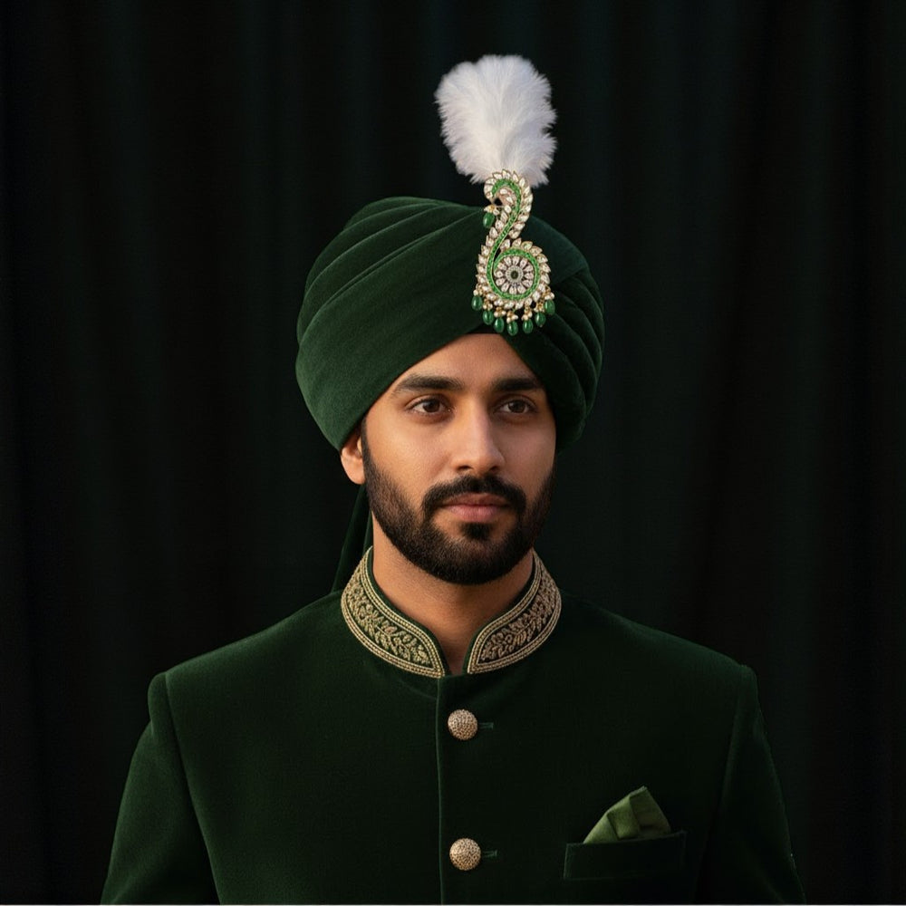 Royal Crystals Safa Kalangi for Groom with Feather