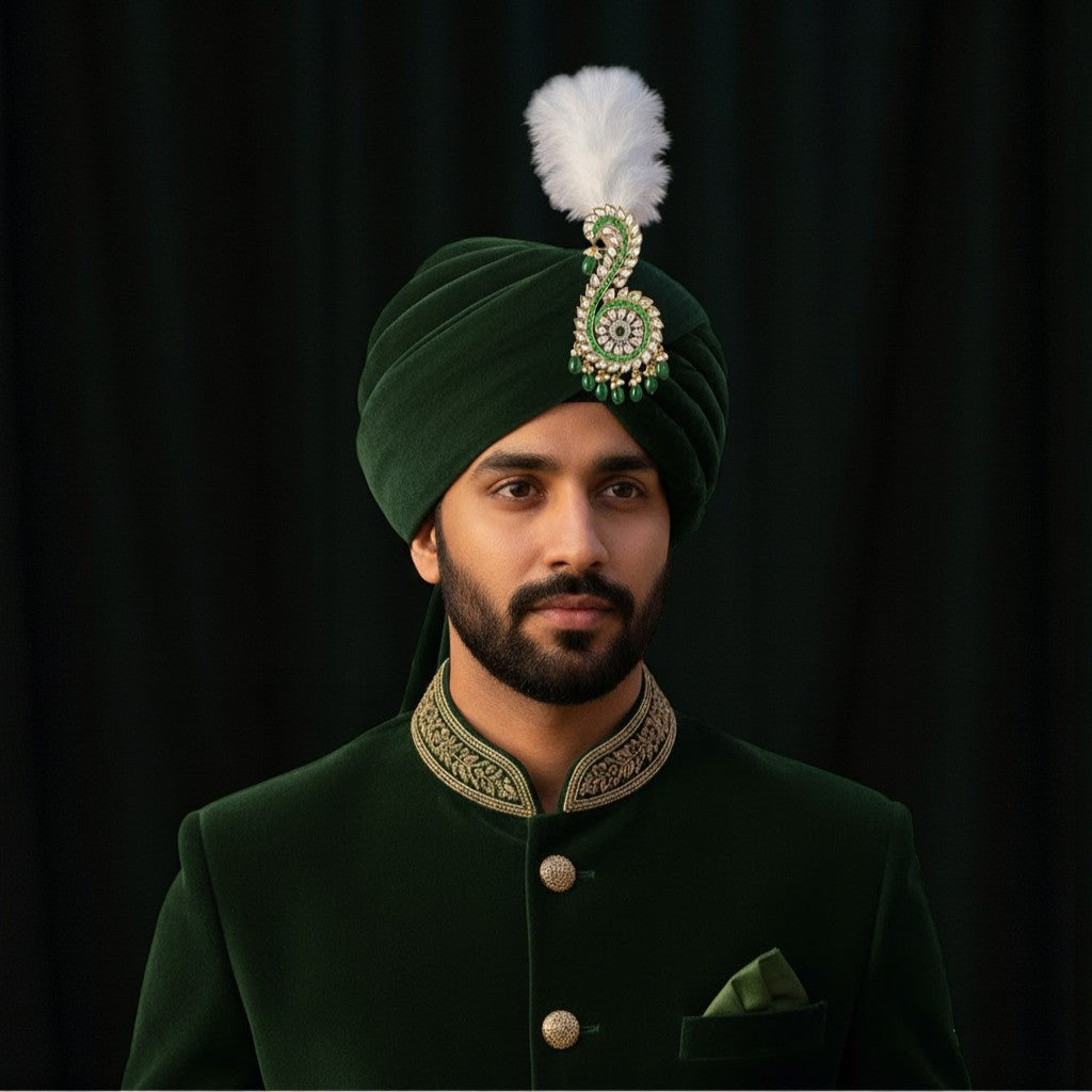 Royal Crystals Safa Kalangi for Groom with Feather