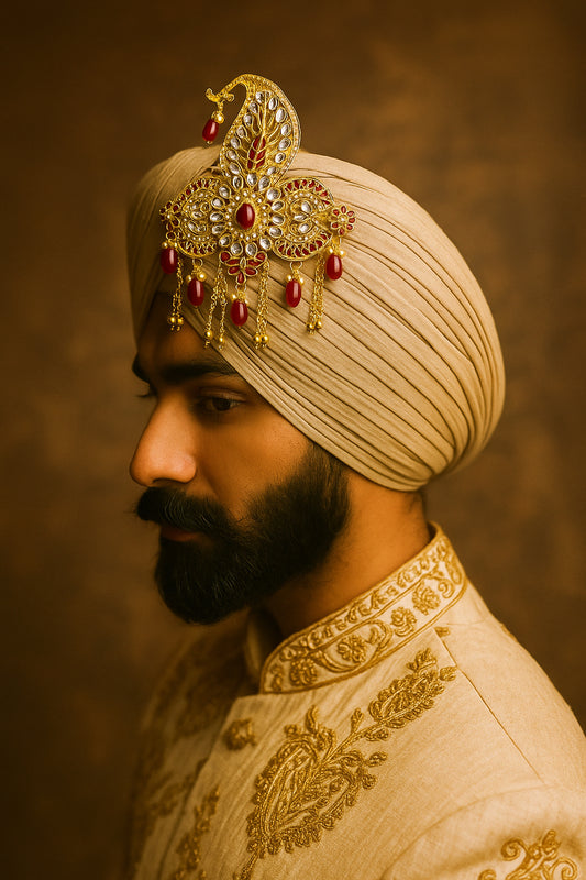 Traditional Wedding Pagdi Brooch Safa Kalangi for Groom