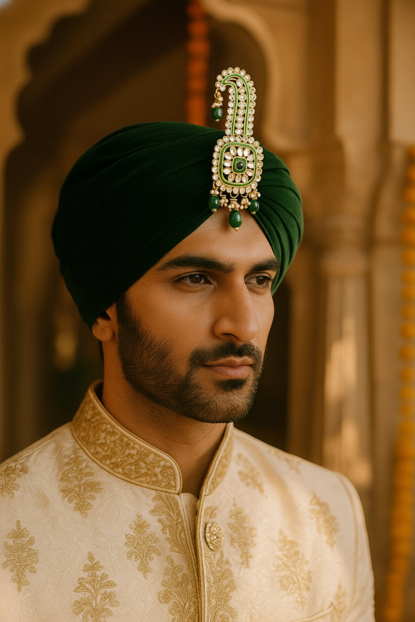 Traditional Wedding Pagdi Brooch Safa Kalangi for Groom