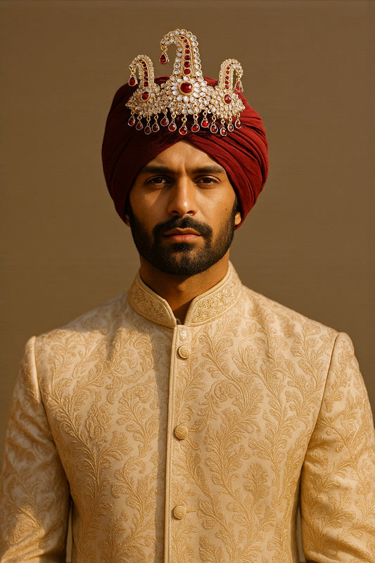 Traditional Wedding Pagdi Brooch Safa Kalangi for Groom