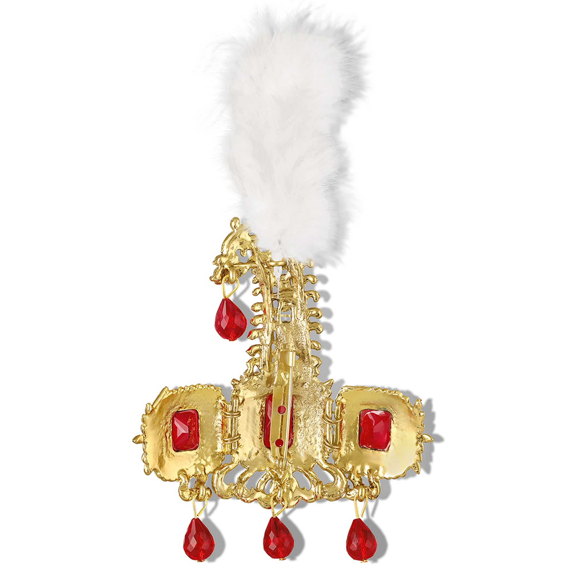 Premium Red And White Crystal Studded Groom Kalangi with Feather for Wedding