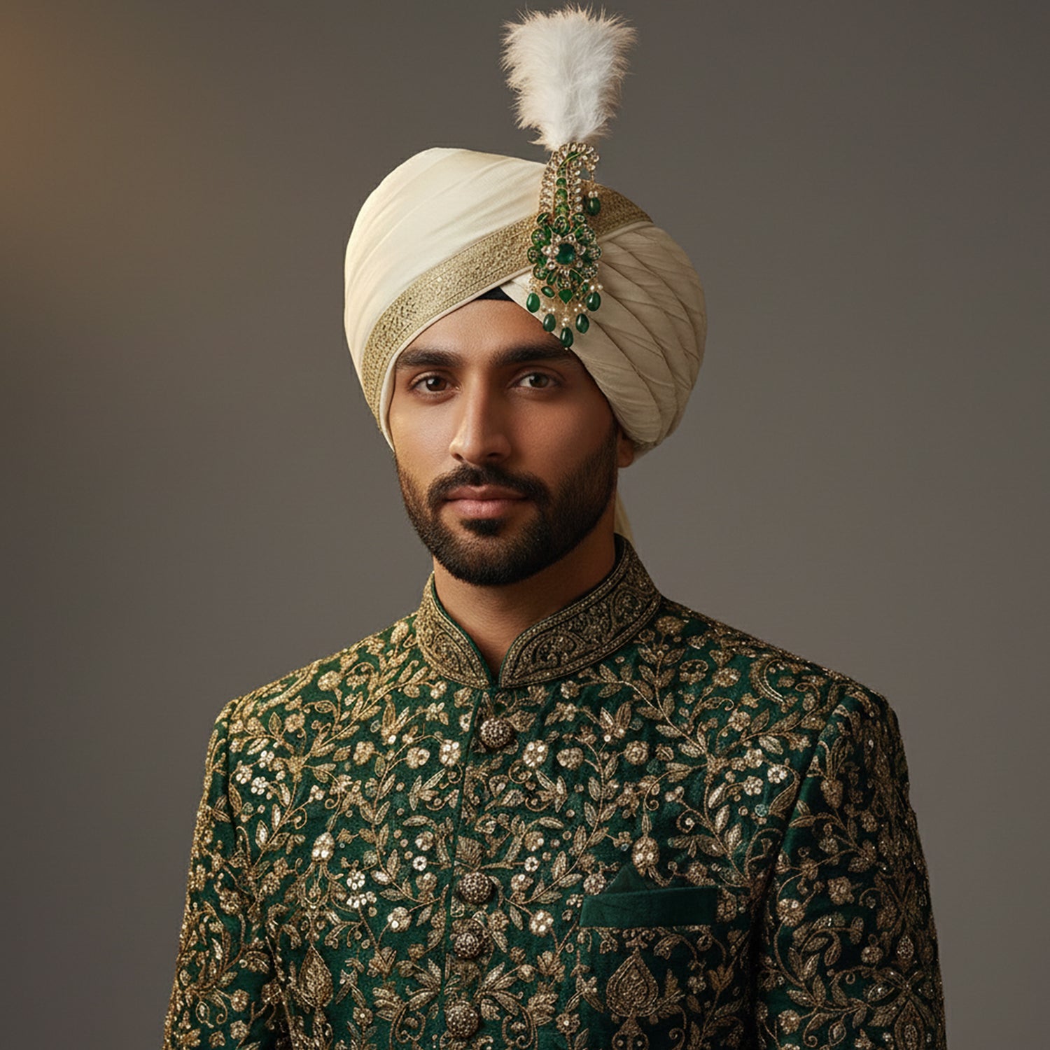Royal Green Meenakari Enamelled Kalangi with White Feather