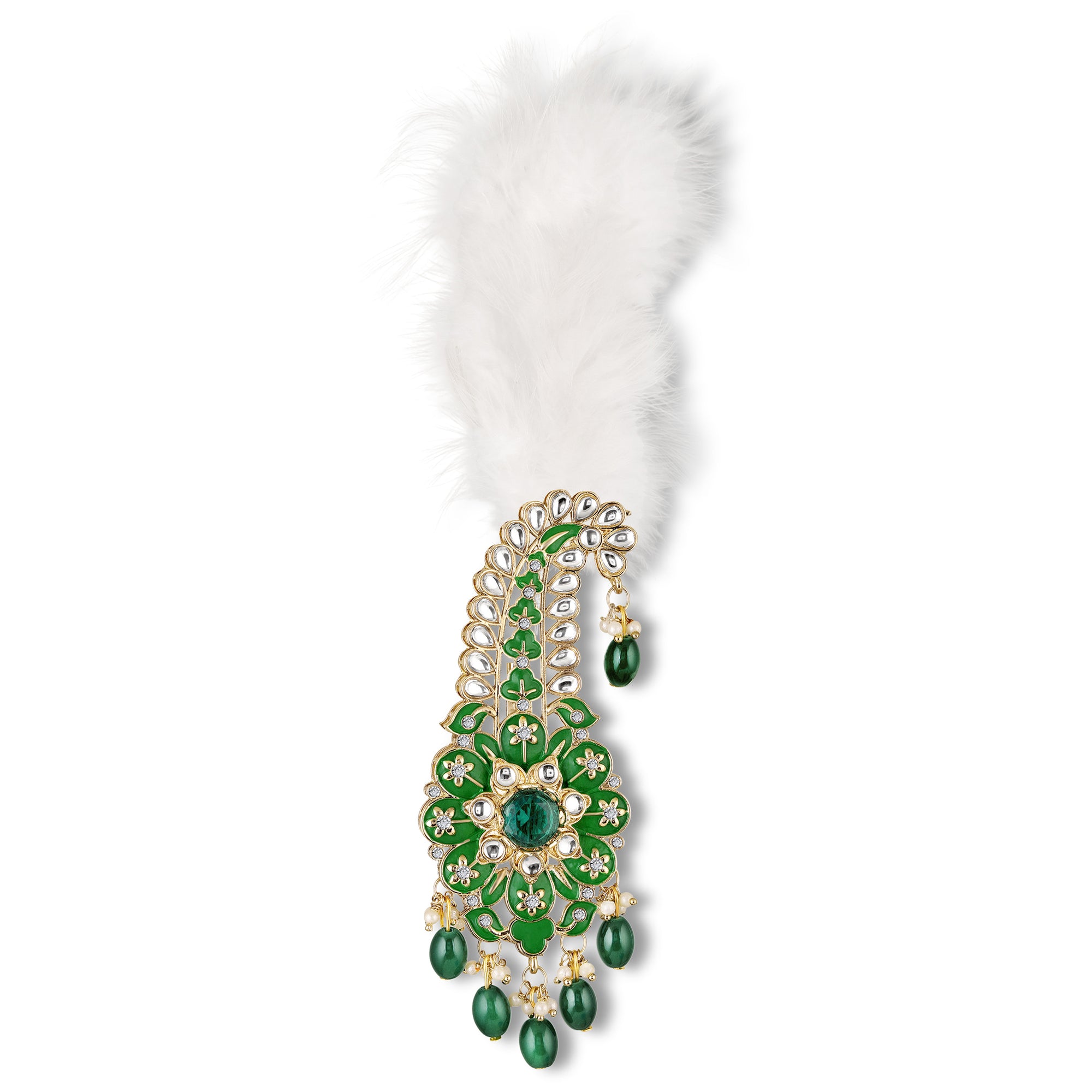 Royal Green Meenakari Enamelled Kalangi with White Feather