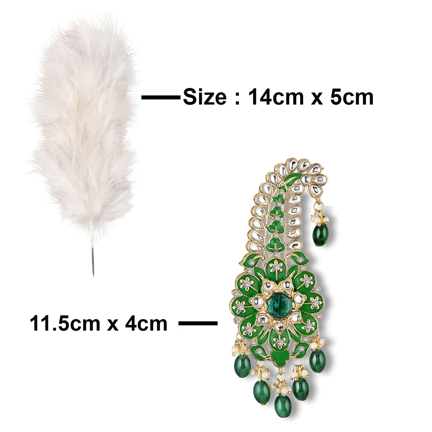 Royal Green Meenakari Enamelled Kalangi with White Feather