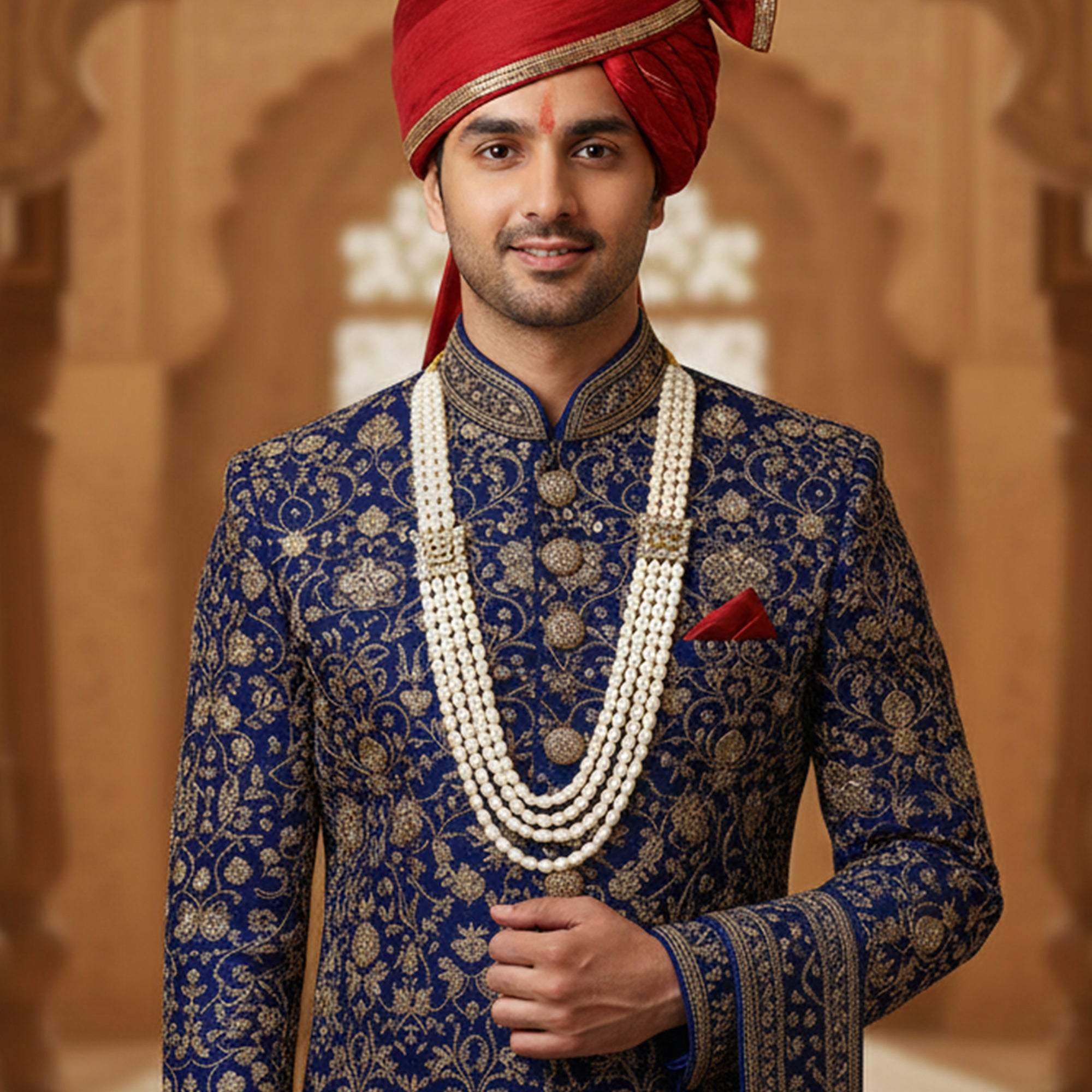 Royal Multi-Layered Artificial Pearls Crystals Dulha Mala for Groom