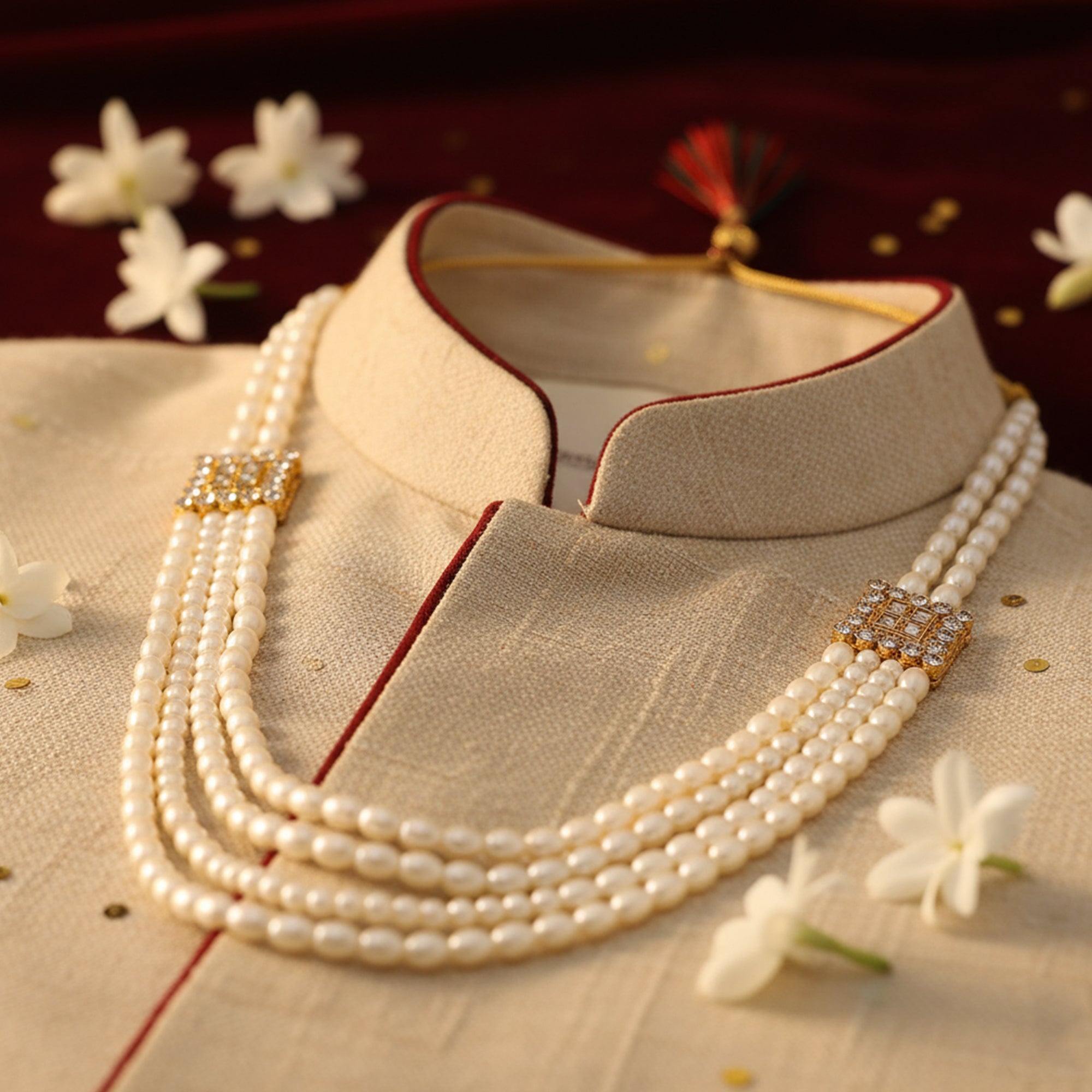 Royal Multi-Layered Artificial Pearls Crystals Dulha Mala for Groom