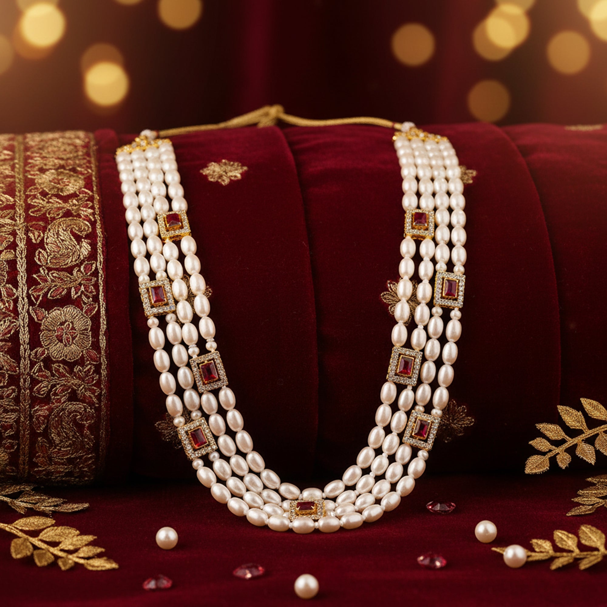 Royal Multi-Layered Artificial Pearls Crystals Dulha Mala for Groom