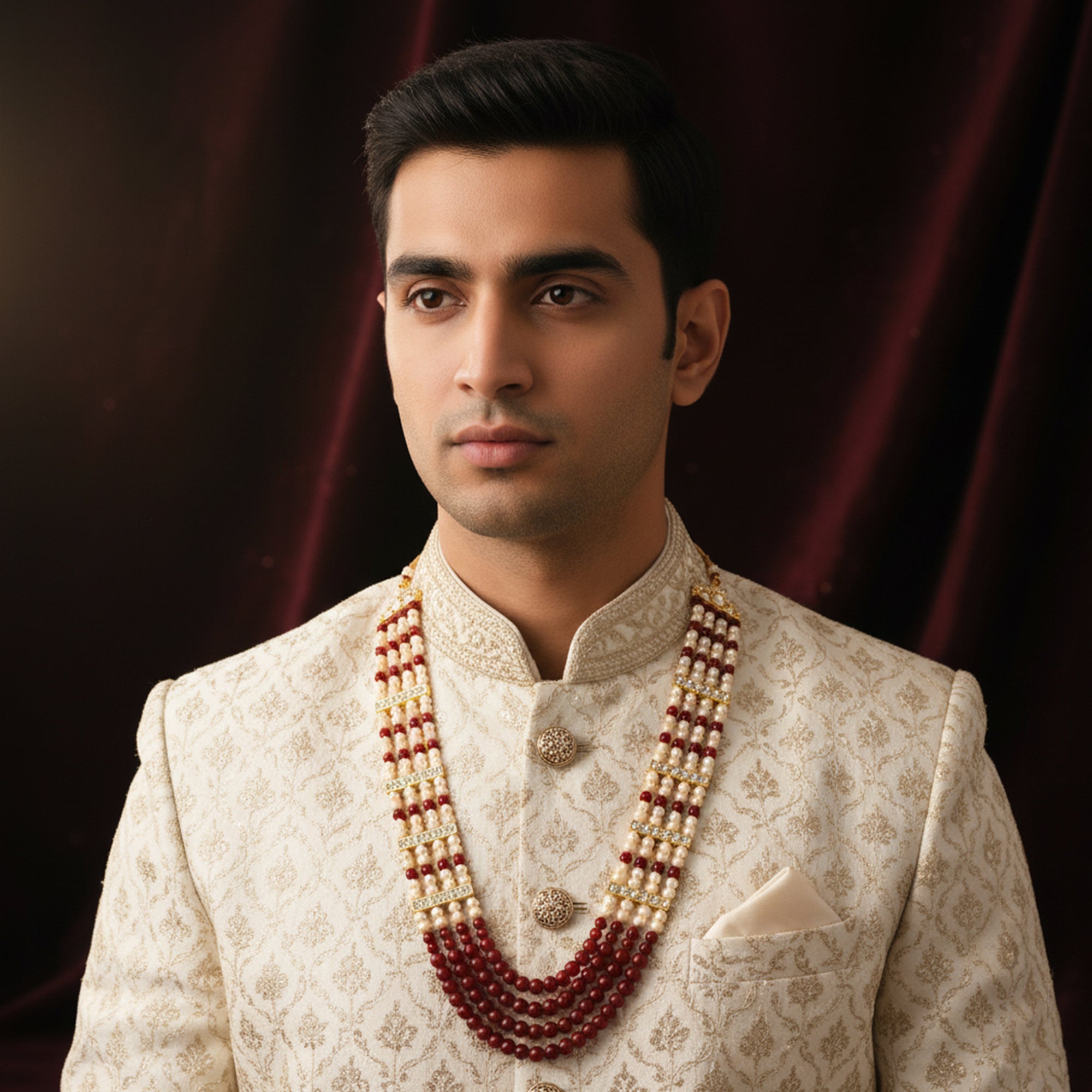 Royal Multi-Layered Artificial Pearls Crystals Dulha Mala for Groom